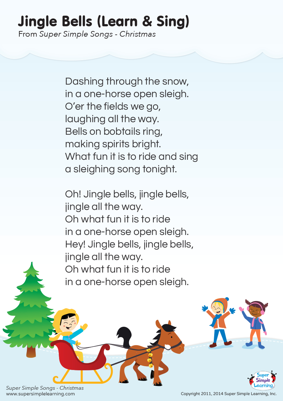 Jingle Bells (Learn & Sing) Lyrics Poster - Super Simple within Free Printable Lyrics For Songs