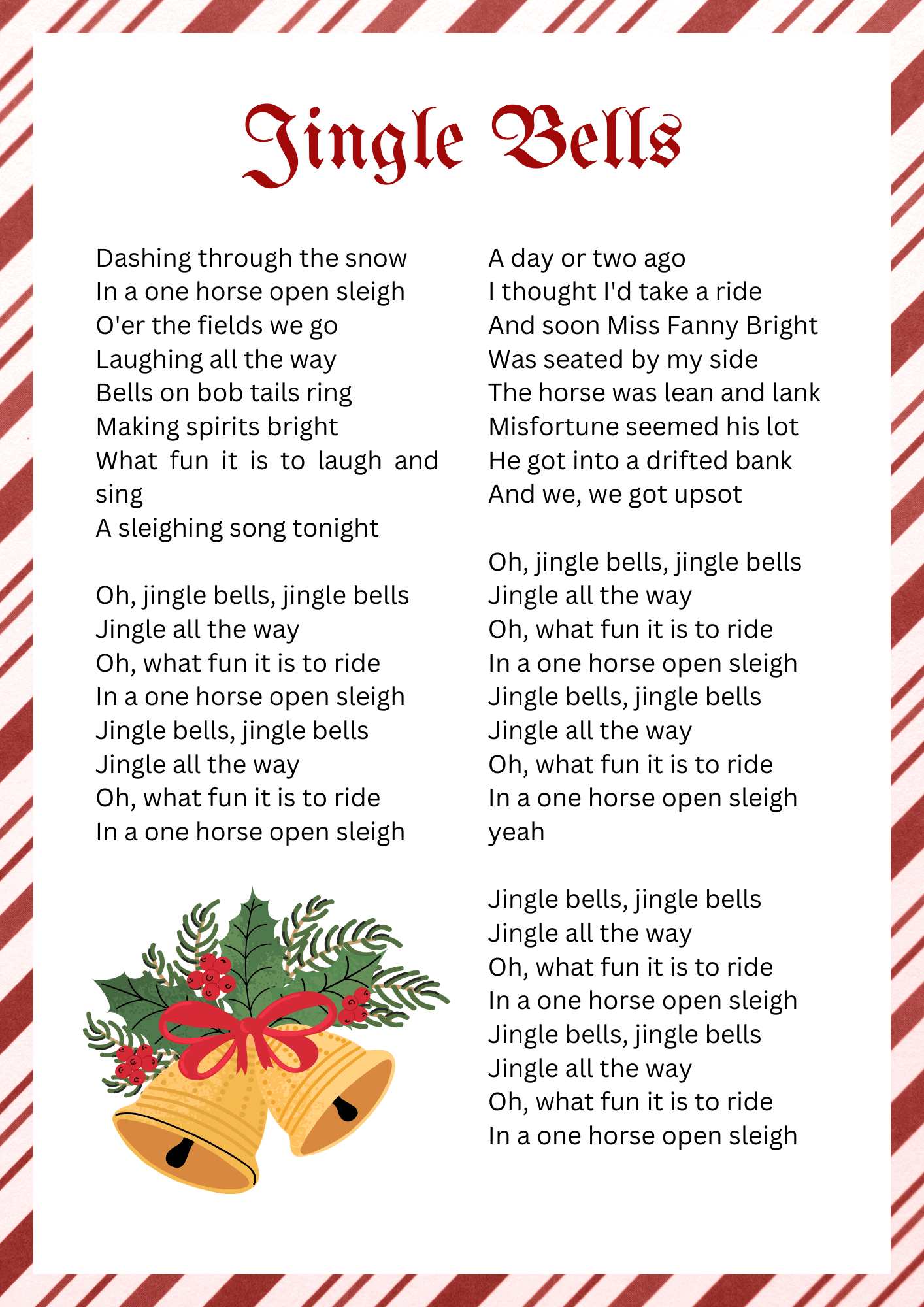 Jingle Bells Lyrics in Lyrics For Jingle Bell Rock Printable