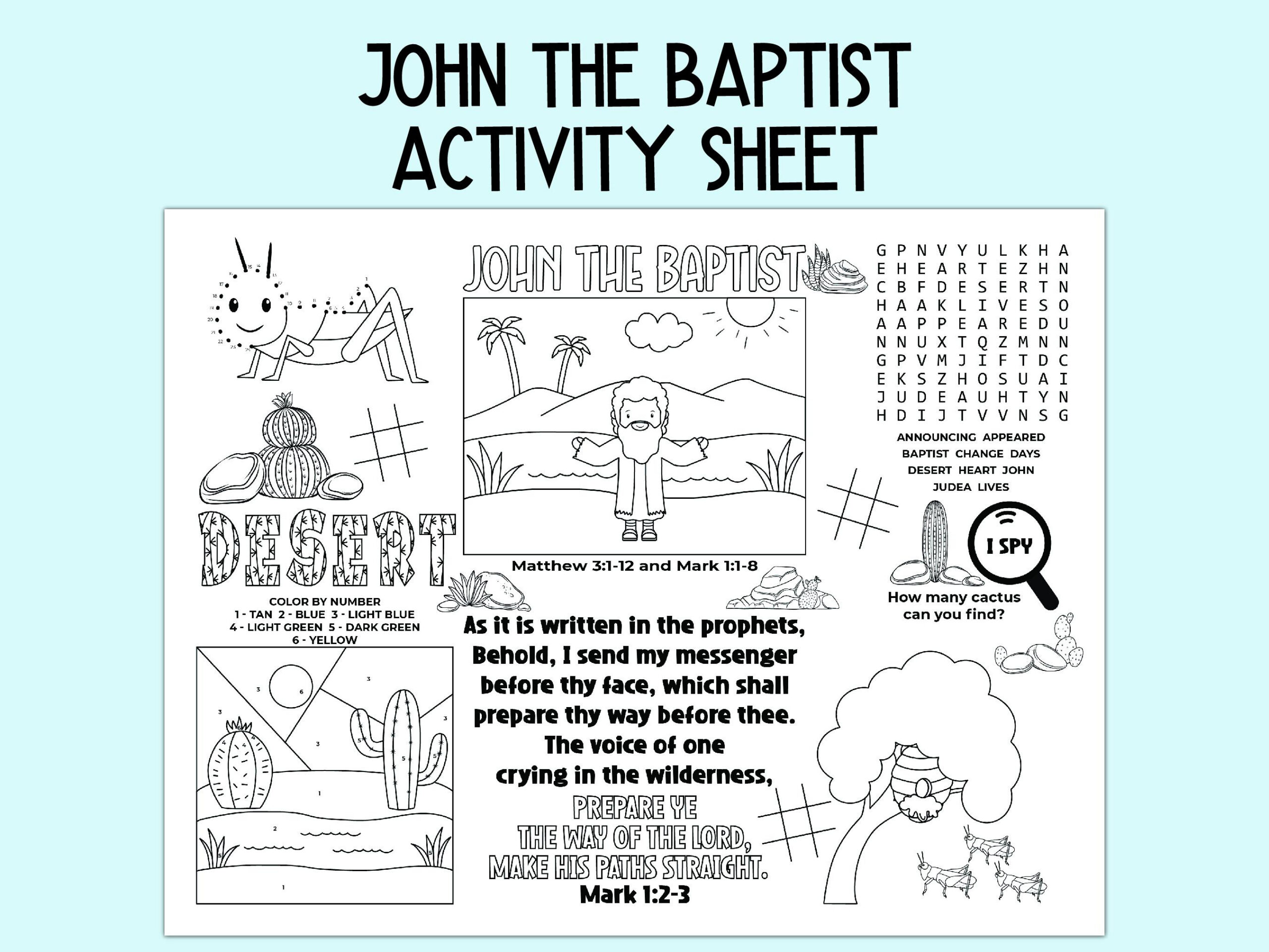 John The Baptist Activity Sheet, Children'S Church Activity, Bible throughout Free Printable John The Baptist Worksheets
