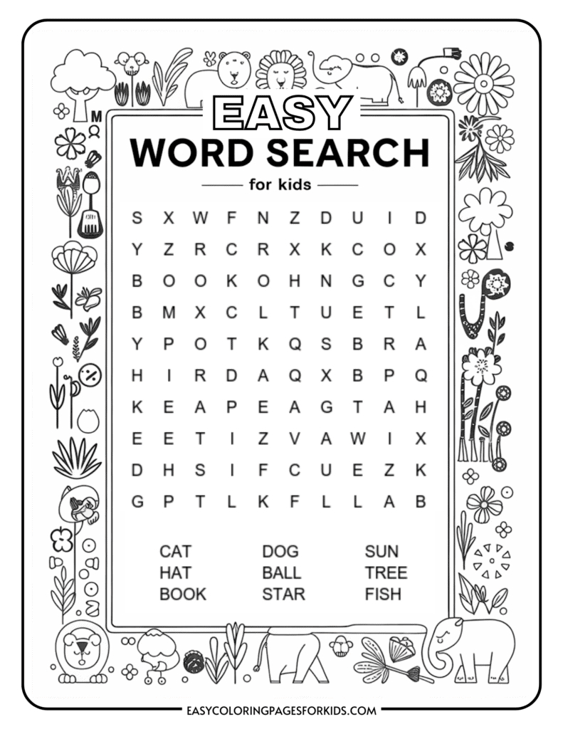 Kindergarten Easy Word Search For Kids (2 Free Pdf Pages) - Easy intended for Printable Word Search For Kids