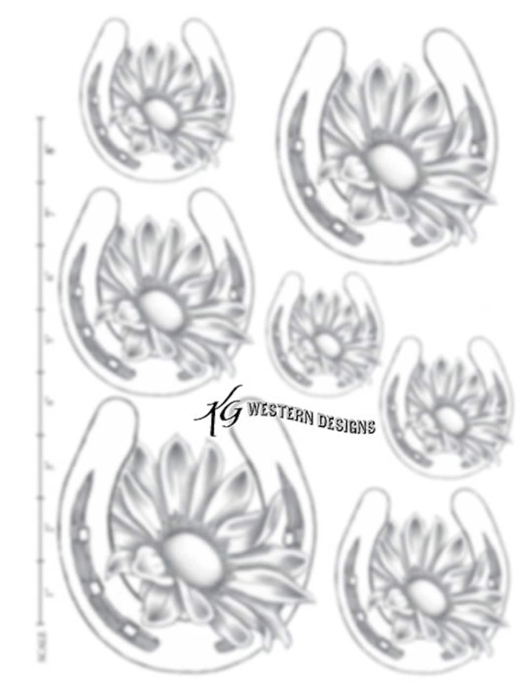 Leather Tooling Element -Horse-Shoe And Sunflower Daisy- Tracing throughout Simple Printable Leather Tooling Patterns