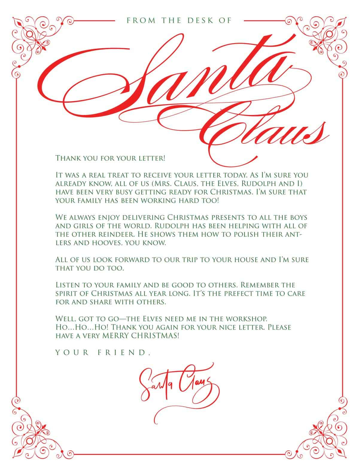 Letter From Santa Free Printable {Editable} | Skip To My Lou inside Template Letter From Santa Printable