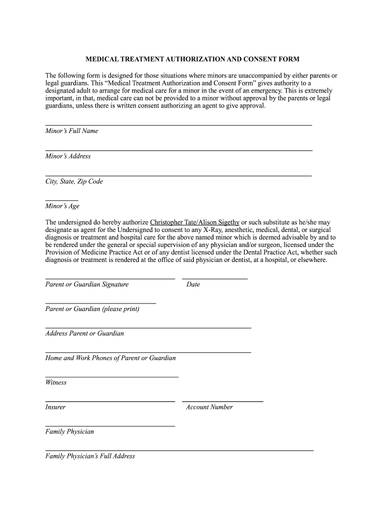 Medical Treatment Authorization And Consent Form - Fill Online with Printable Medical Consent Form For Adults