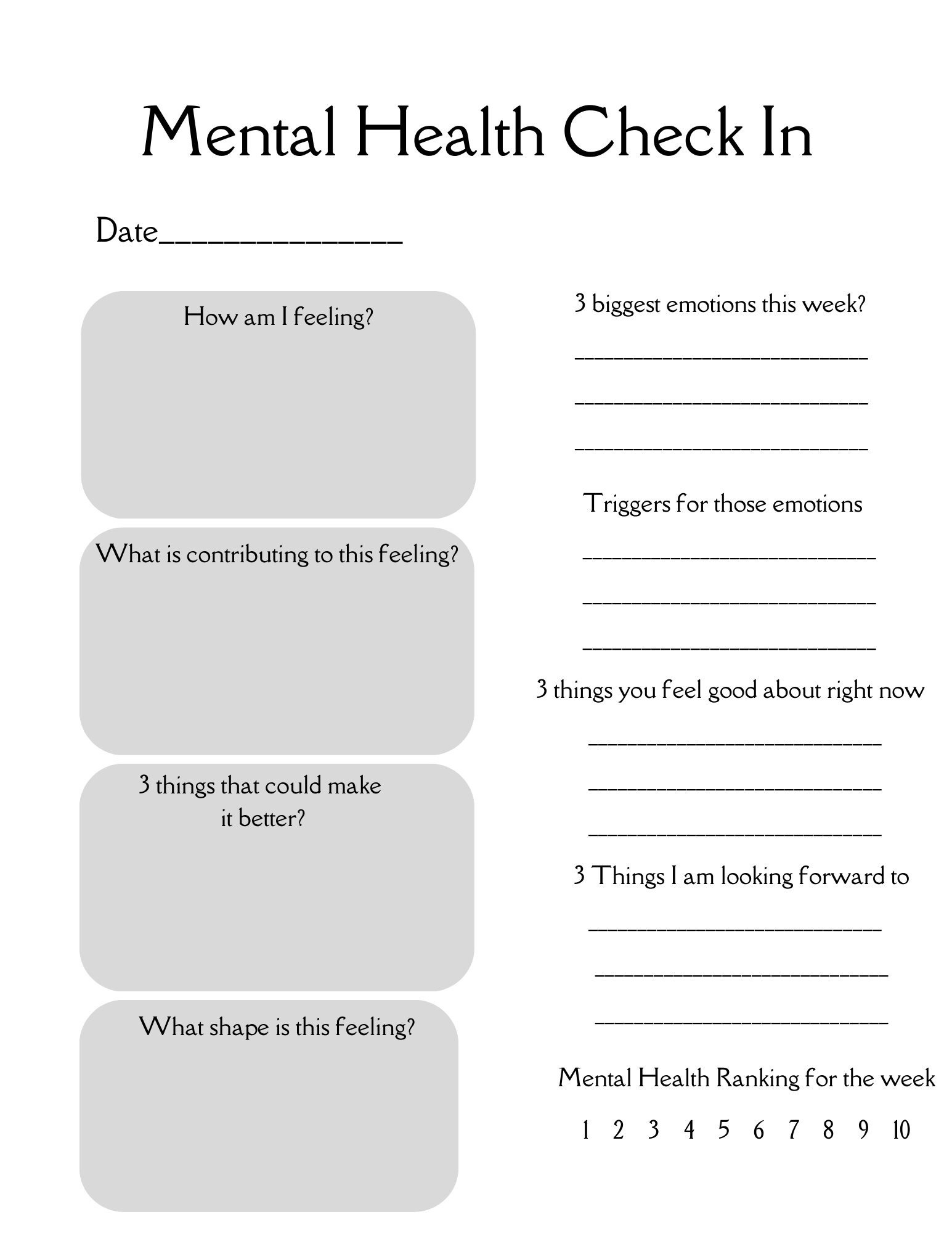 Mental Health Check In Digital Printable For Therapists intended for Free Printable Mental Health Worksheets For Adults