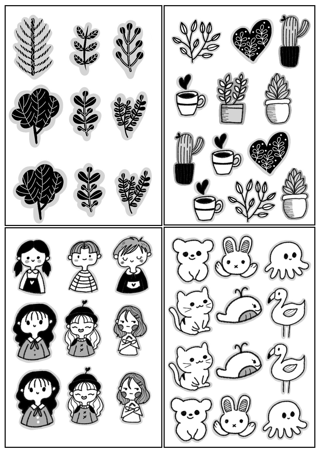 Minimalist Printable Stickers regarding Kawaii Cute Printable Stickers Black And White