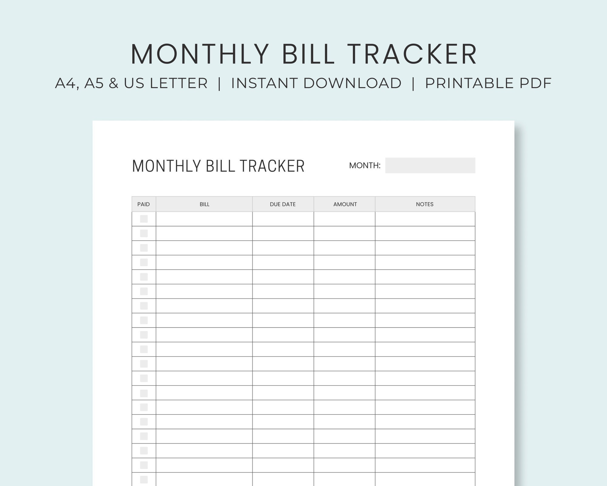 Monatliche Rechnung Zahlung Tracker Printable | Bill Pay Checklist regarding Monthly Bill Payment Checklist Printable