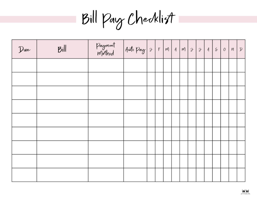 Monthly Bill Organizers - 18 Free Printables | Printabulls pertaining to Printable Monthly Bill Pay Checklist