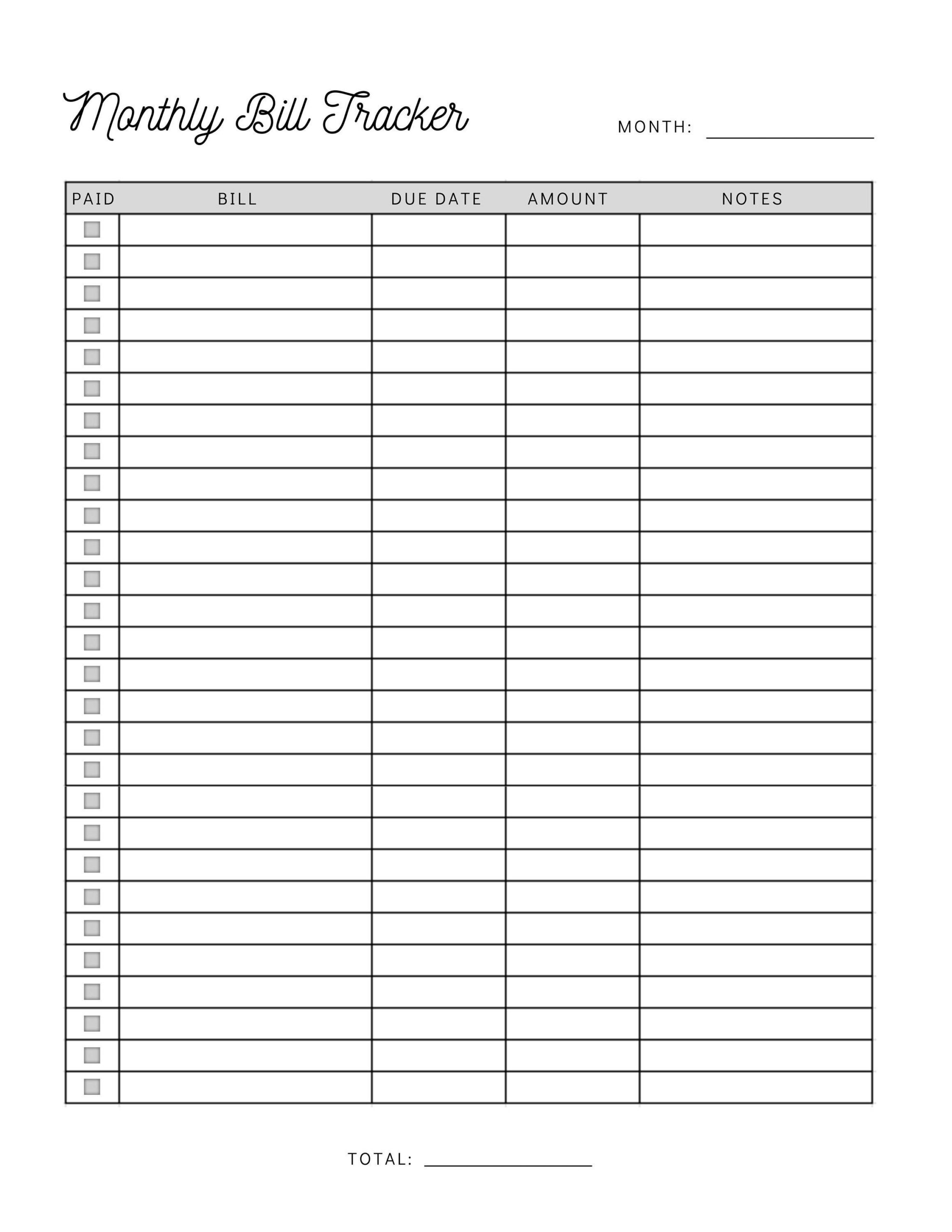 Monthly Bill Payment Tracker Printable | Bill Pay Checklist in Monthly Bill Payment Checklist Printable