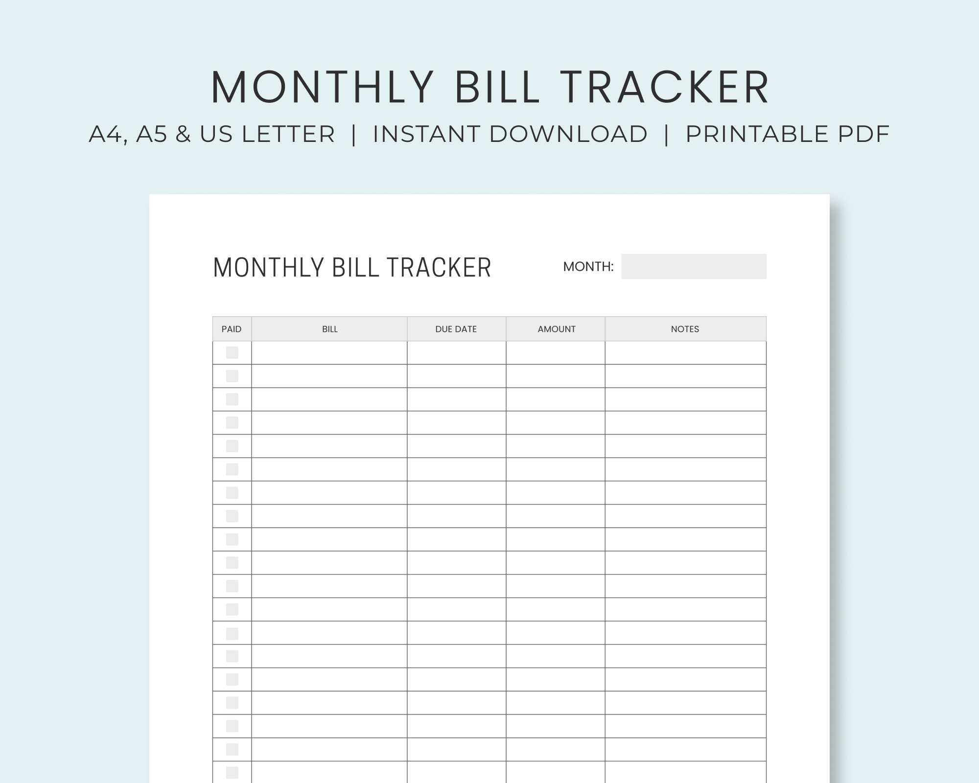 Monthly Bill Payment Tracker Printable | Bill Pay Checklist in Printable Monthly Bill Pay Checklist