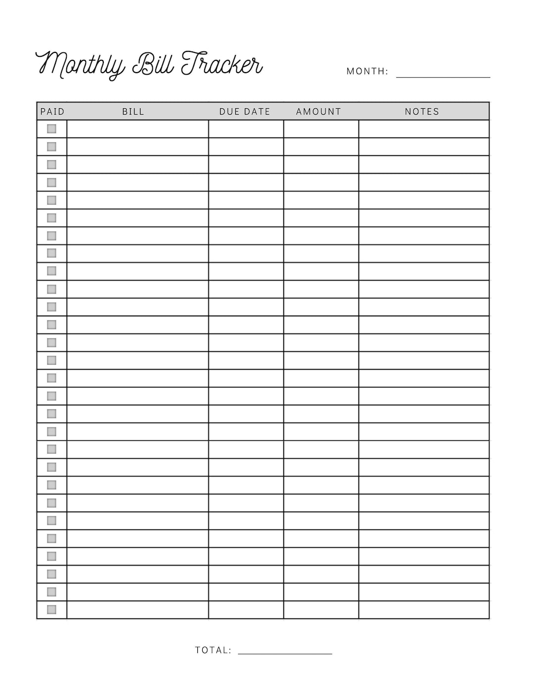 Monthly Bill Payment Tracker Printable | Bill Pay Checklist with Printable Monthly Bill Pay Checklist
