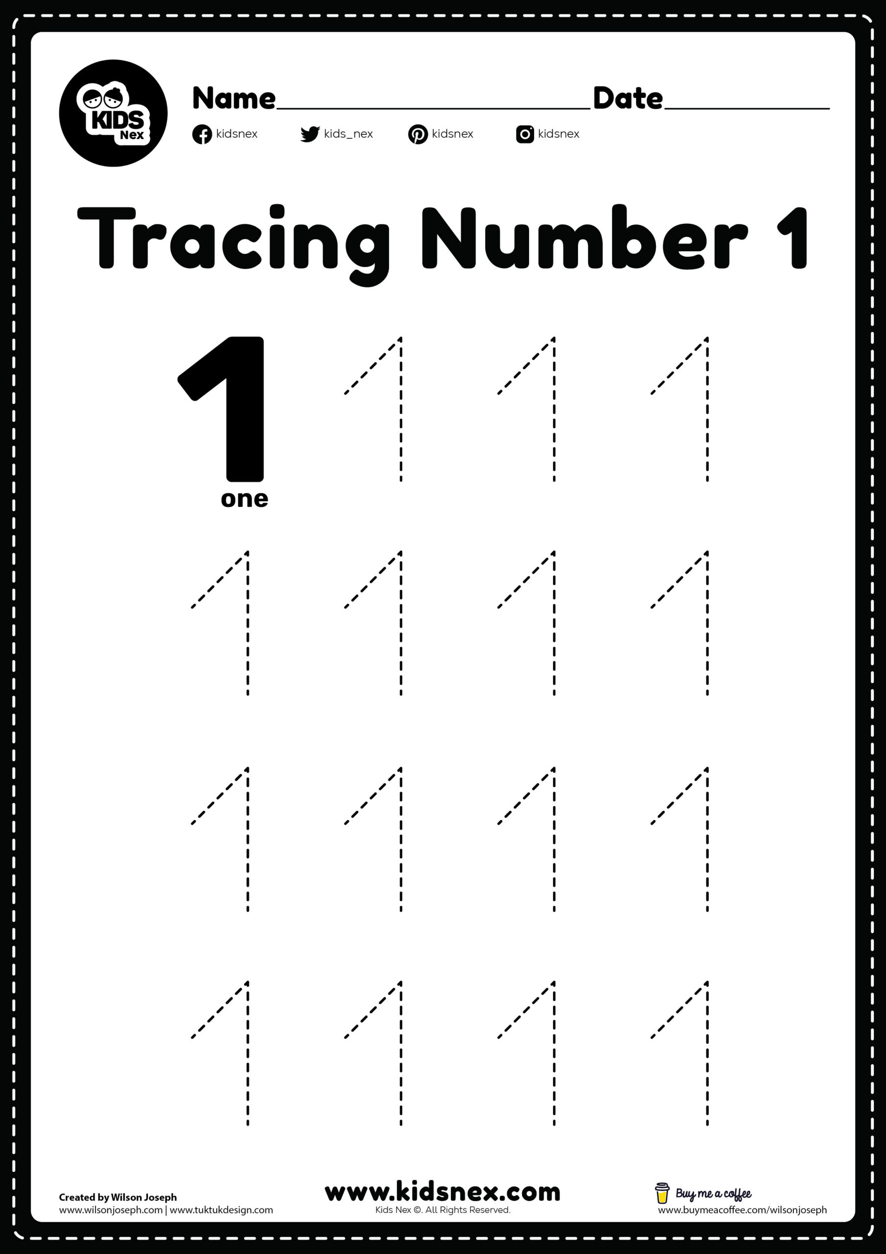 Number-1 Tracing Worksheet For Kids - Free Printable | Kidsnex throughout Free Printable Number 1 Worksheets For Preschool