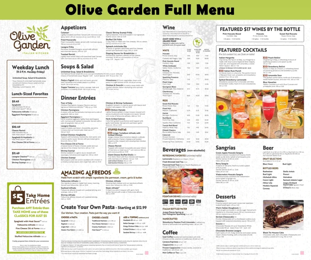 Olive Garden Menu With Price | Updated October 2025 in Printable Olive Garden Lunch Menu