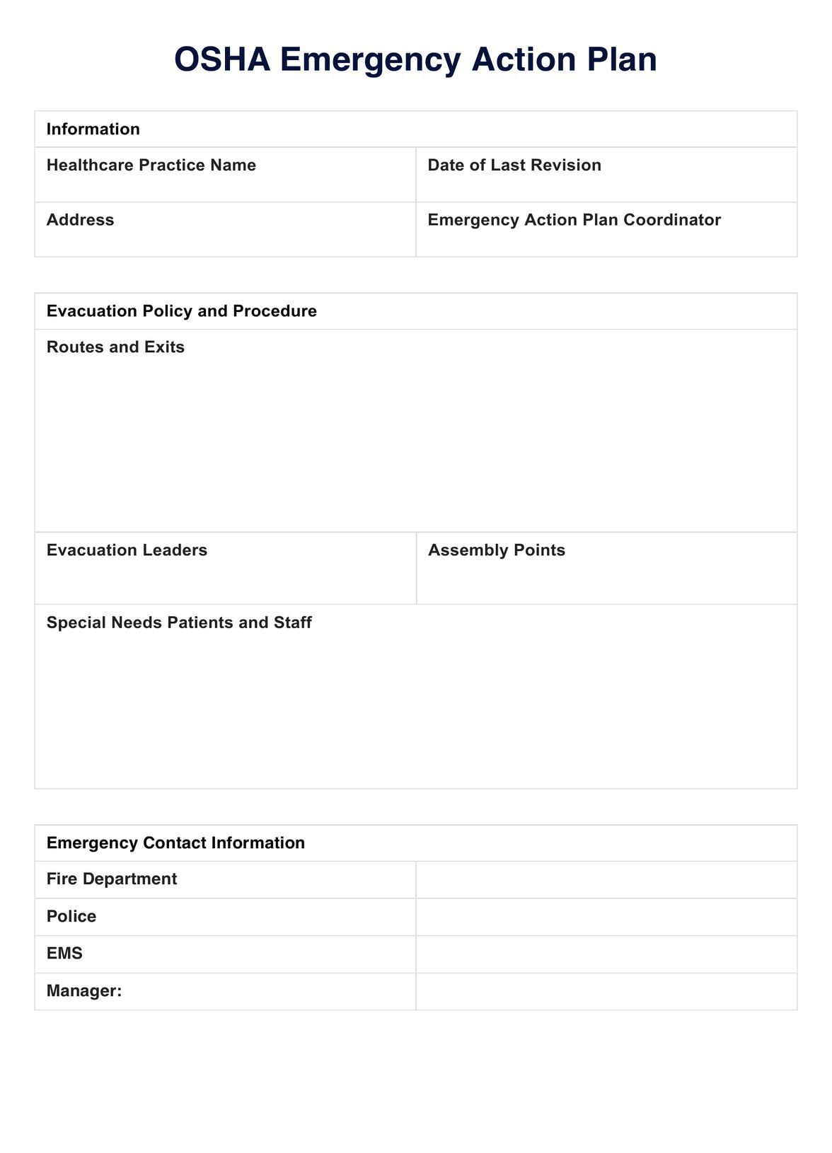 Osha Emergency Action Plan within Printable Osha Emergency Action Plan Template