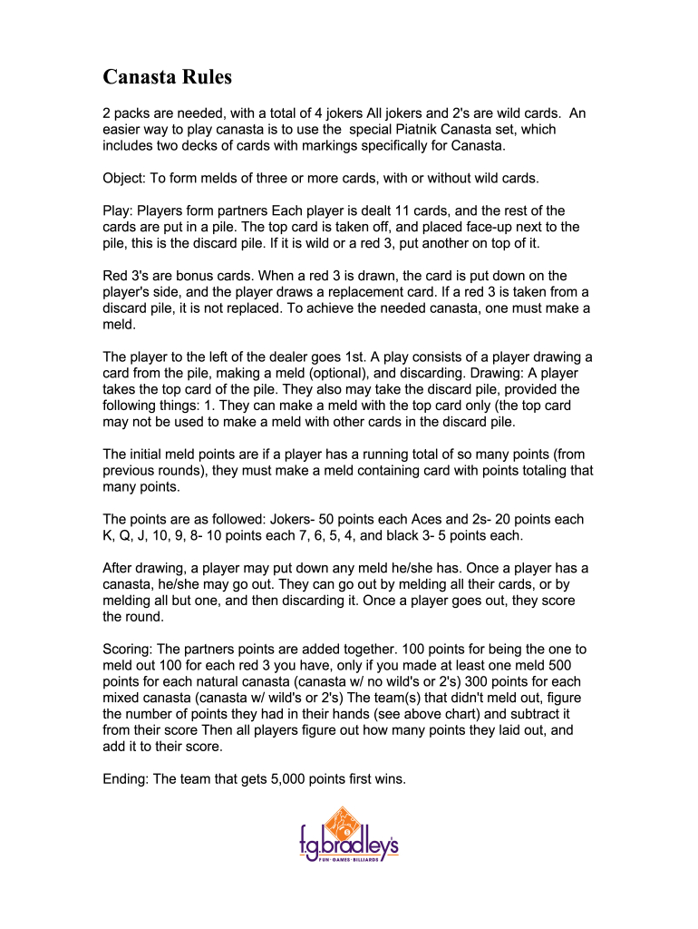 Pdffiller - Fill Online, Printable, Fillable, Blank | Pdffiller in Printable Canasta Rules For 2 Players