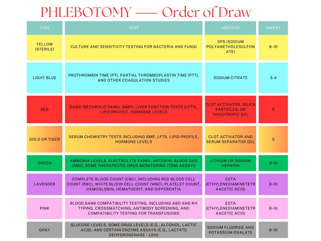 Phlebotomy Order Of Draw Chart Pdf - Etsy New Zealand inside Printable Phlebotomy Order Of Draw