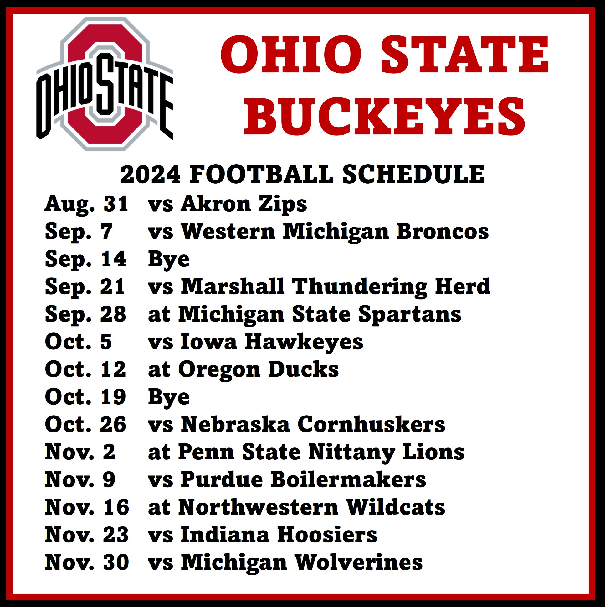 Print Your Own 2018 Ohio State Football Graphical Schedule - Land for Ohio State Buckeyes Football Schedule Printable