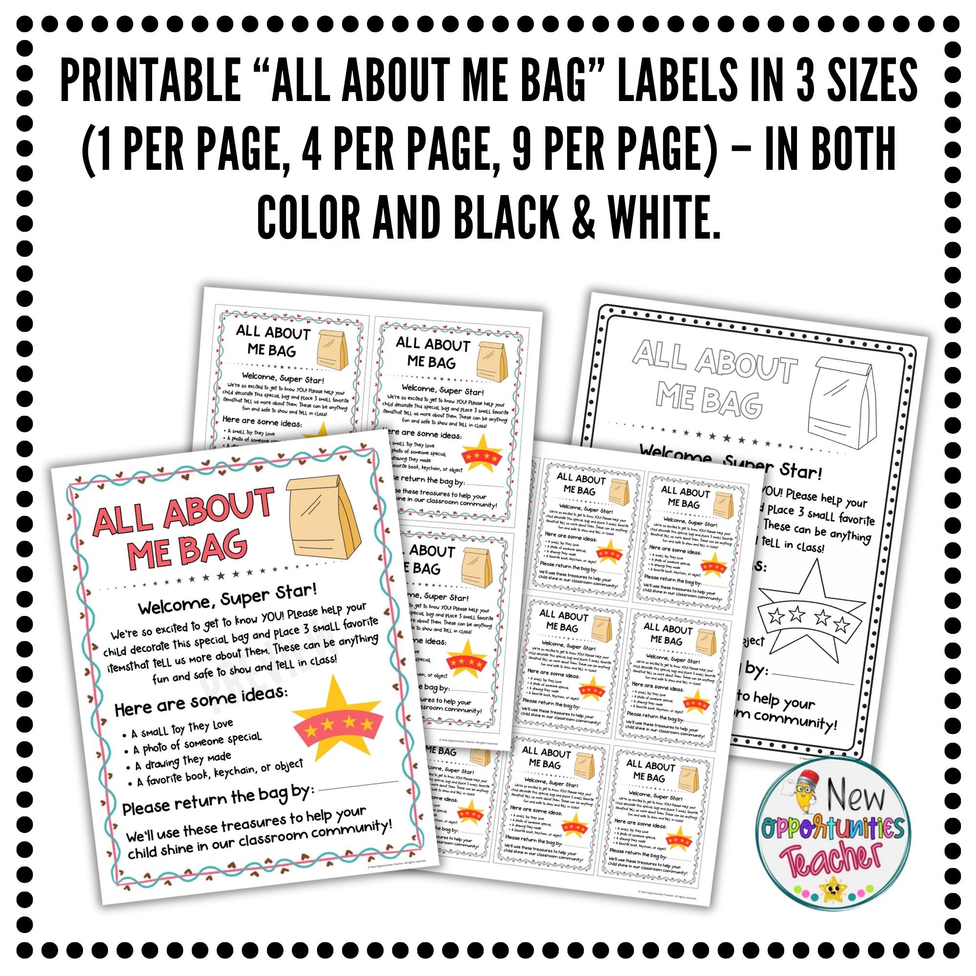 Printable All About Me Bag, Labels & My Favorite Things, Back To for All About Me Bag Printable