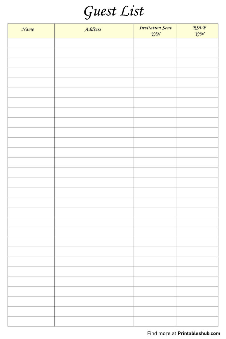Printable Blank Guest List Templates [Free Pdf Included for Printable Wedding Guest List Template