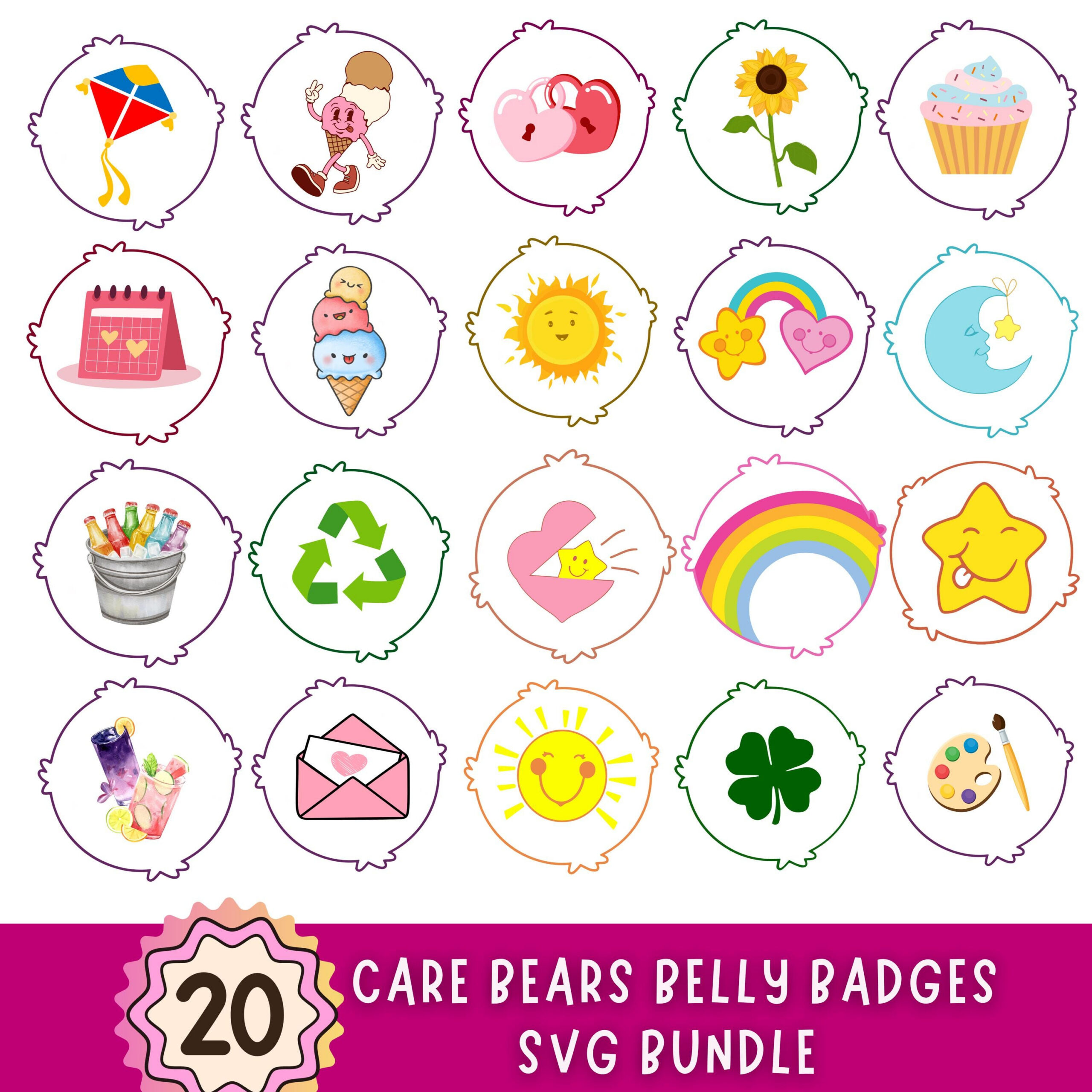 Printable Care Bear Belly Badges - Etsy with Care Bear Printable Belly Badges
