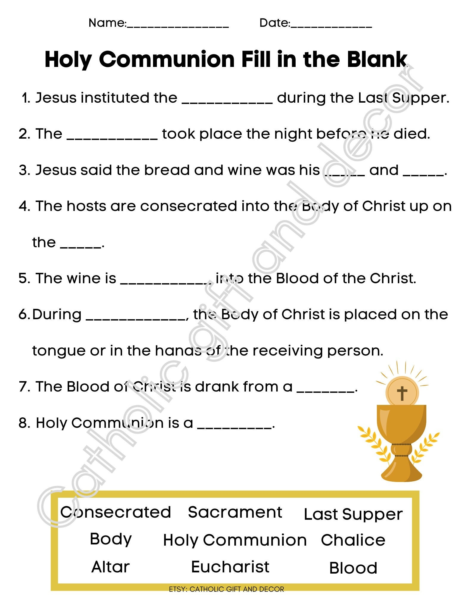 Printable Catholic First Communion Fill In The Blank | 1St for Free Printable First Communion Worksheets