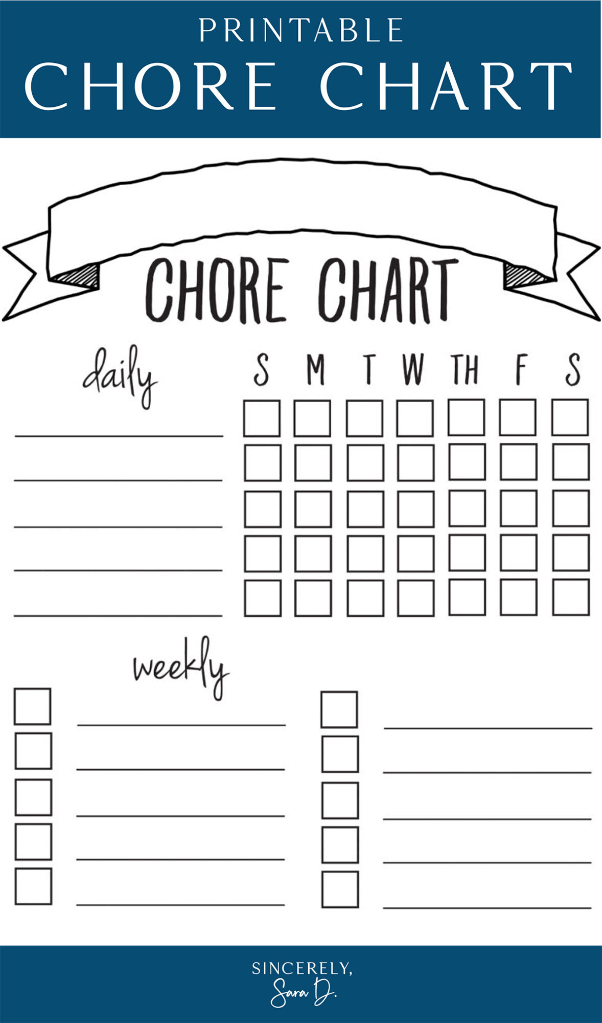 Printable Chore Chart - Sincerely, Sara D. | Home Decor & Diy Projects intended for Free Printable Chore Chart Template