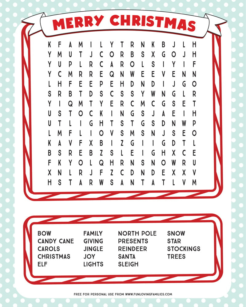 Printable Christmas Word Search - Fun Loving Families regarding Christmas Word Search Printable