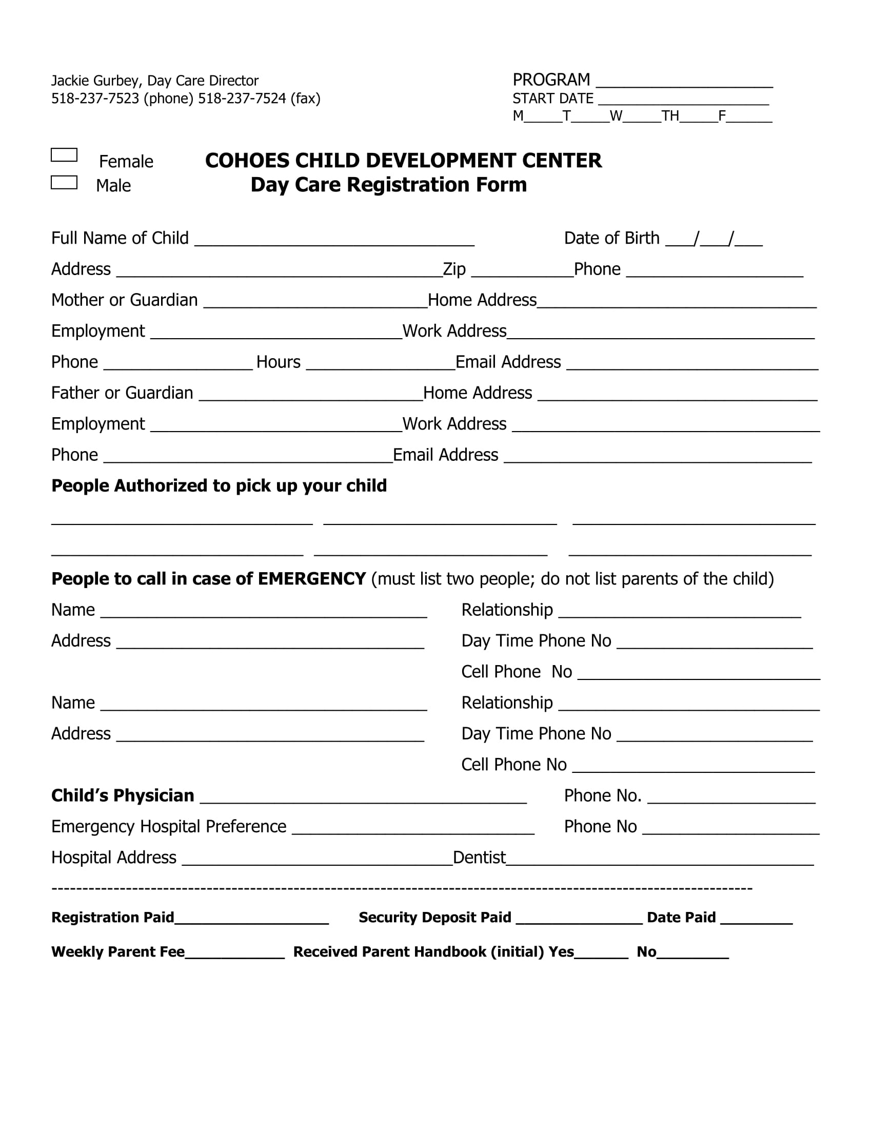 Printable Daycare Application Form For Parents - Printable Party throughout Printable Daycare Application Form For Parents