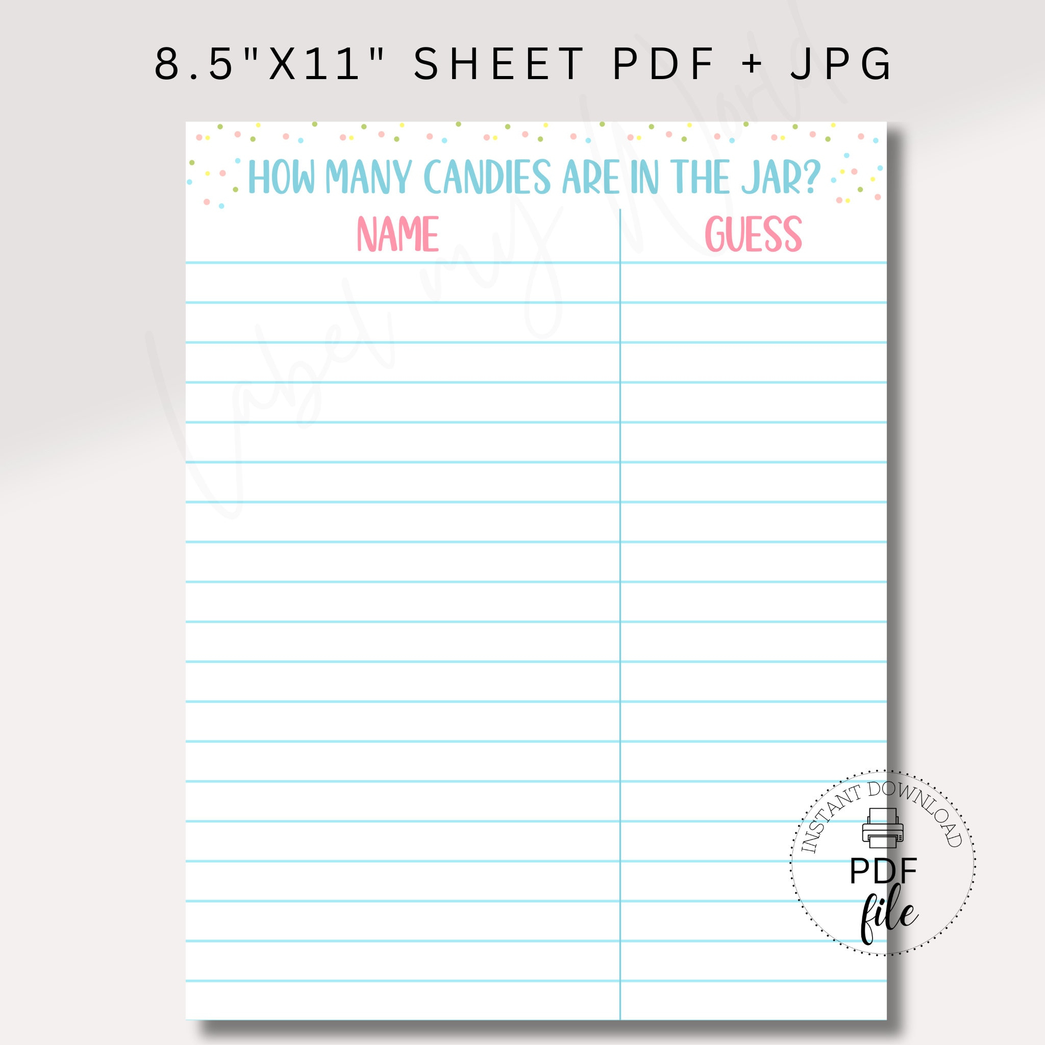 Printable Guess How Many Candies Are In The Jar Sign + Name/Guess regarding Free Printable Guess How Many Sweets In The Jar Template