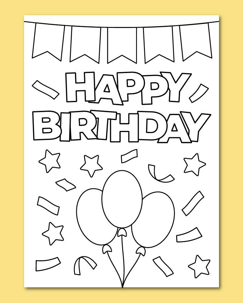Printable Happy Birthday Coloring Card - Chevron Lemon for Printable Birthday Cards For Kids