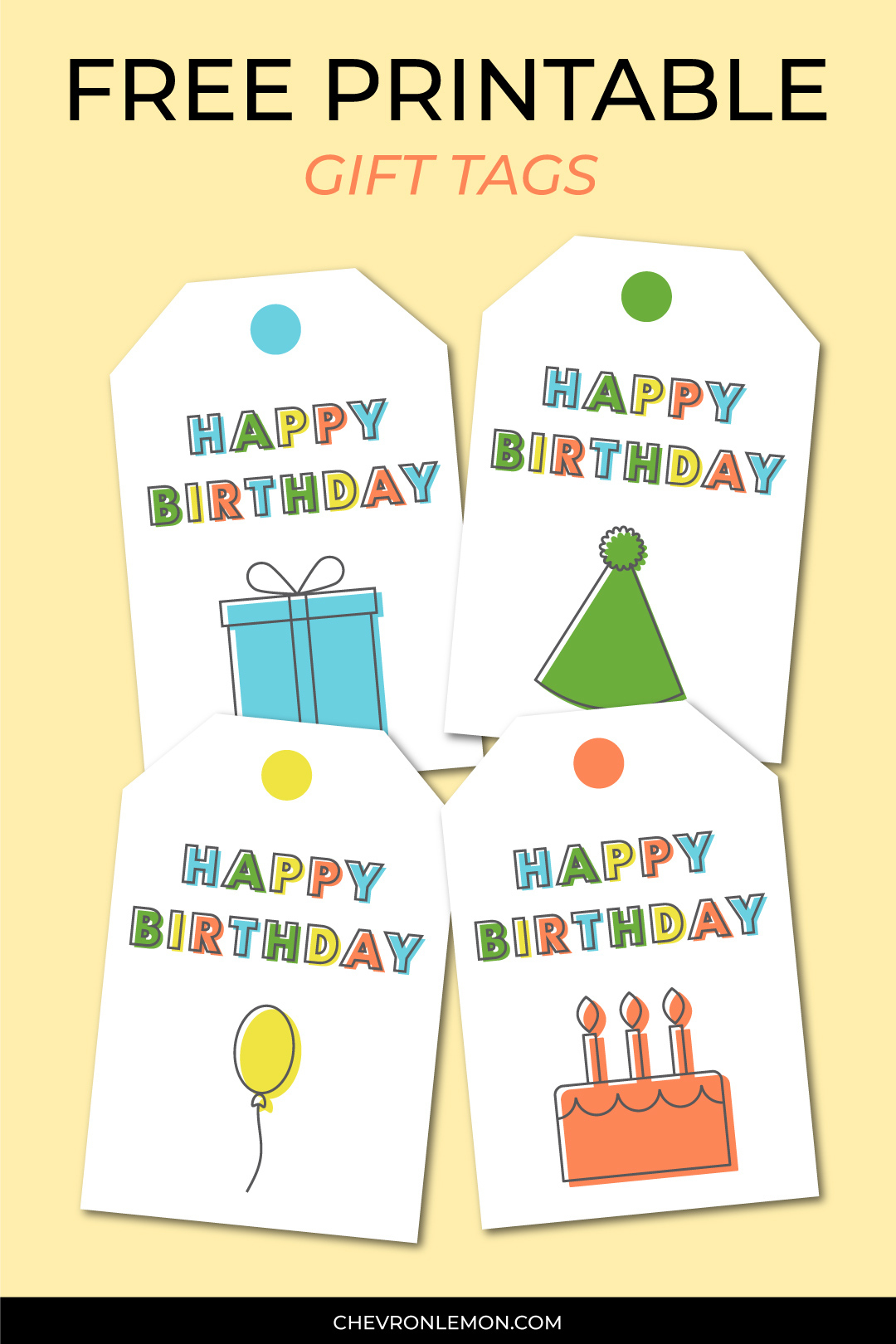 Printable Happy Birthday Gift Tags - Chevron Lemon intended for Free Printable Birthday Gift Tags
