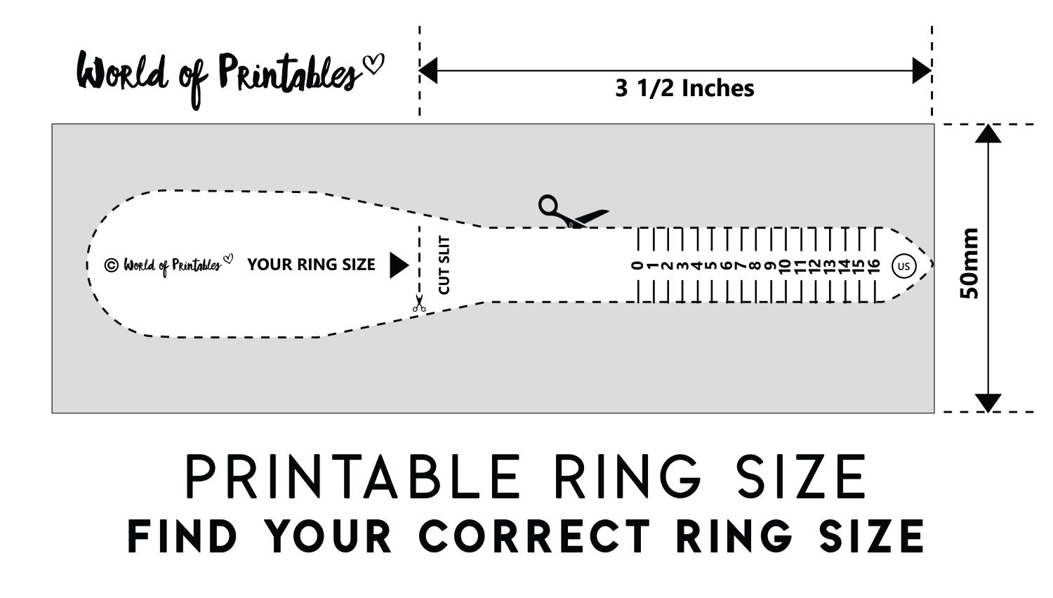 Printable Ring Size Chart - Find Your Ring Size Easy - World Of inside Women'S Ring Sizer Printable
