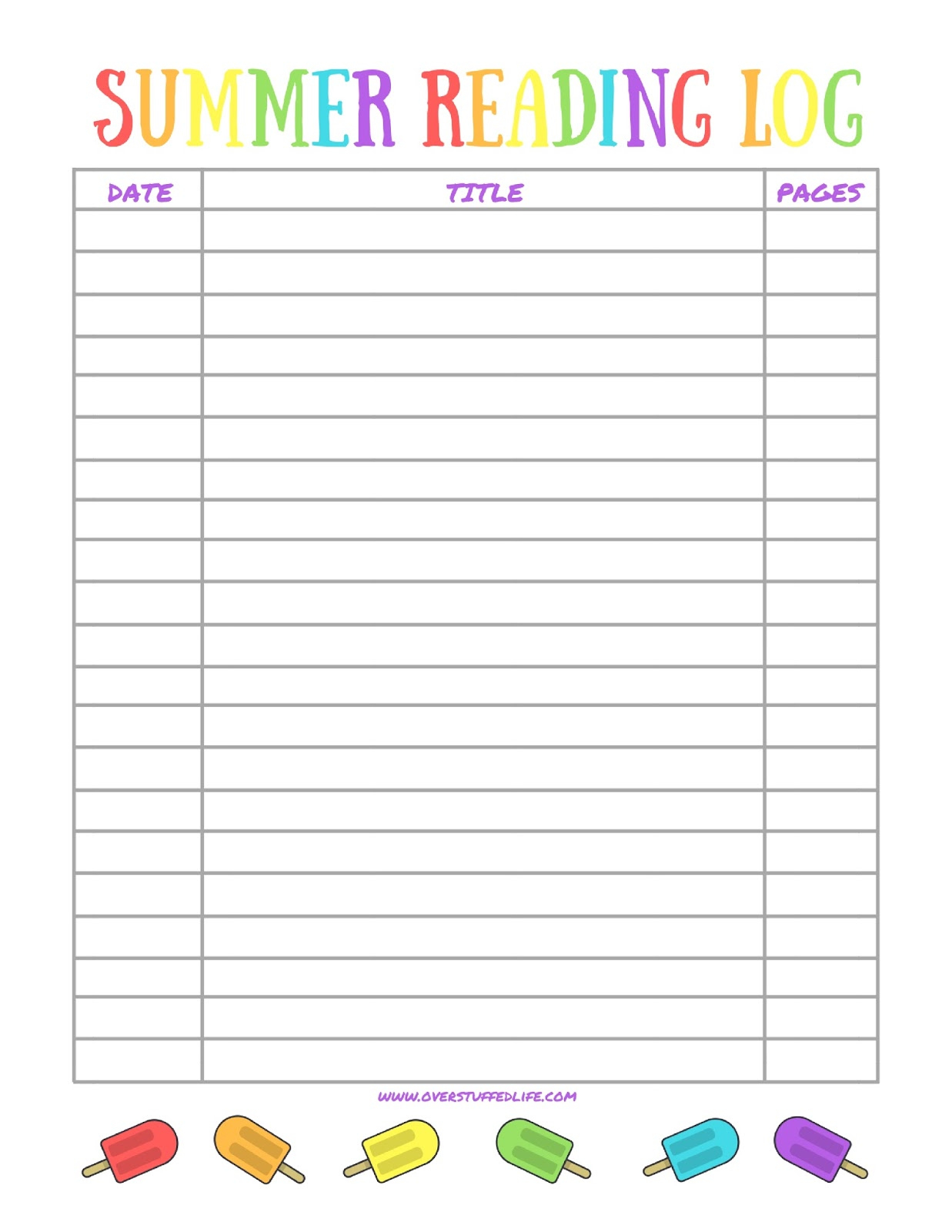 Printable Summer Reading Log For Kids - Overstuffed Life within Free Printable Summer Reading Log