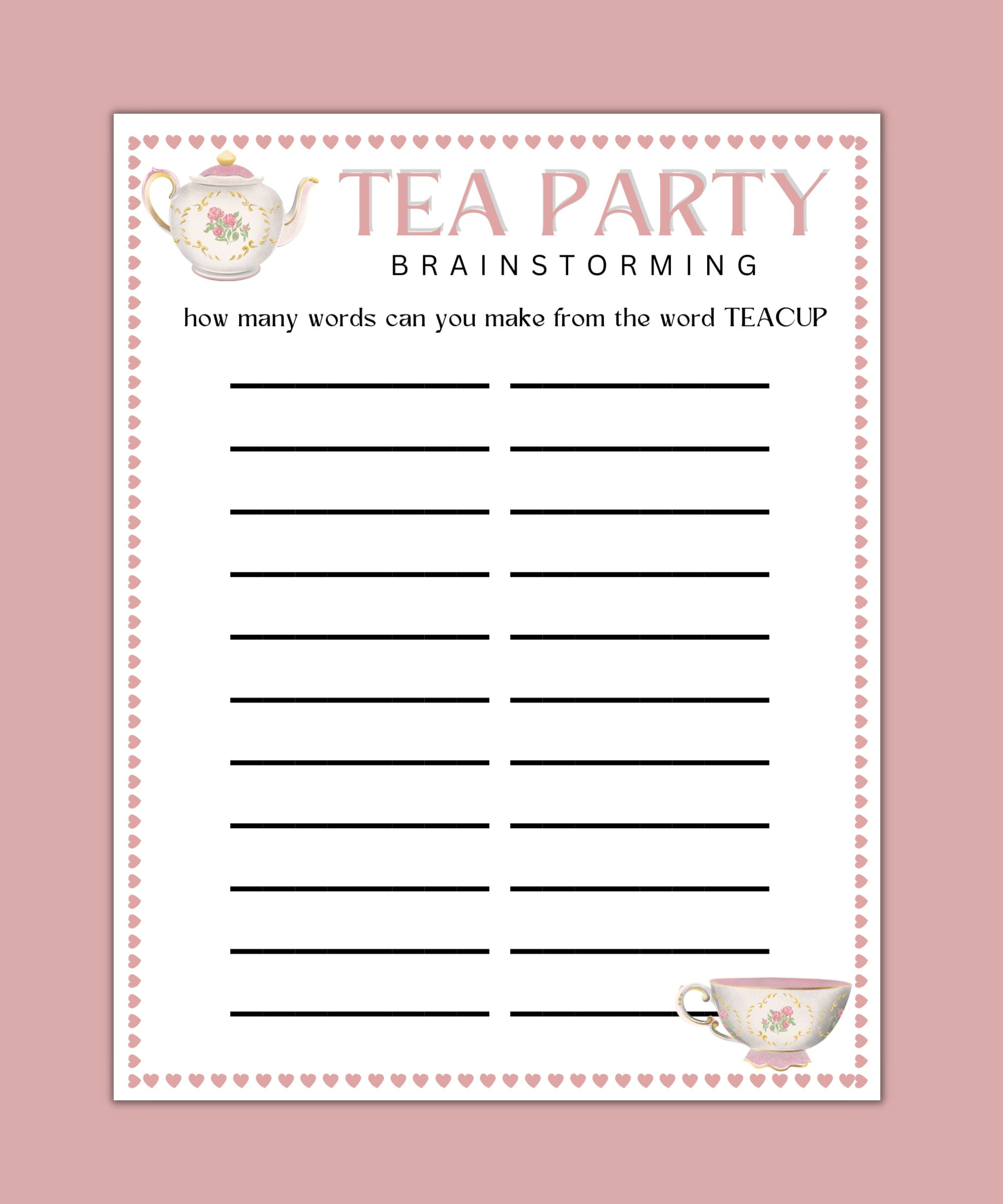 Printable Tea Party Games Bundle: Bridal Shower, Baby Shower intended for Free Printable Tea Party Games For Adults