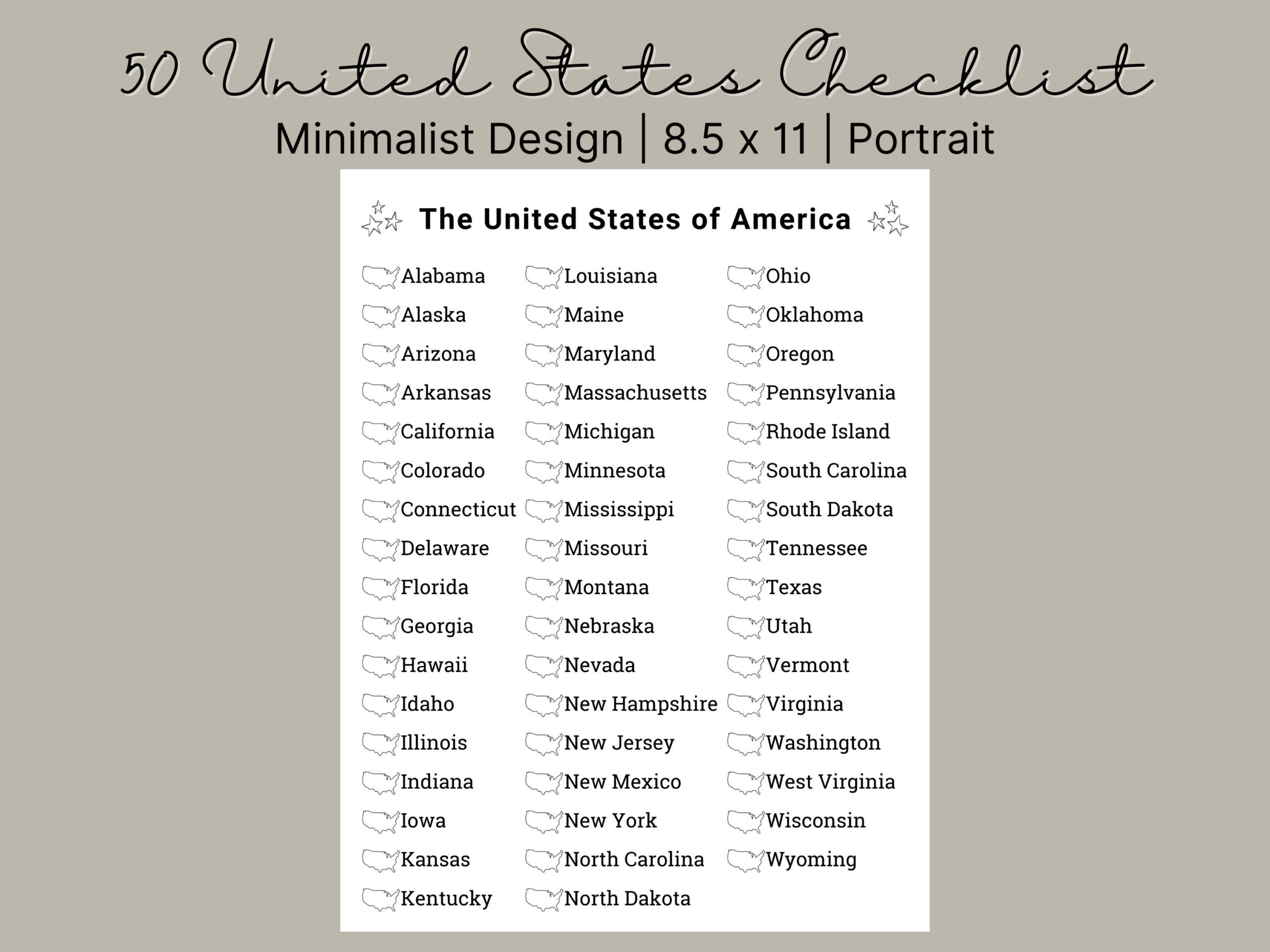 Printable Us States Checklist | Travel Bucket List (Digital intended for Printable List Of States In Usa