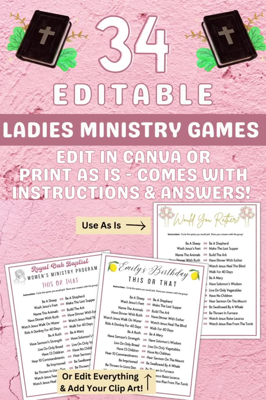 Printable Womens Ministry Games Bible Study Group Retreat Activities | Christian Games For Adults | Ladies Editable Fellowship Bundle for Free Printable Games For Women's Ministry