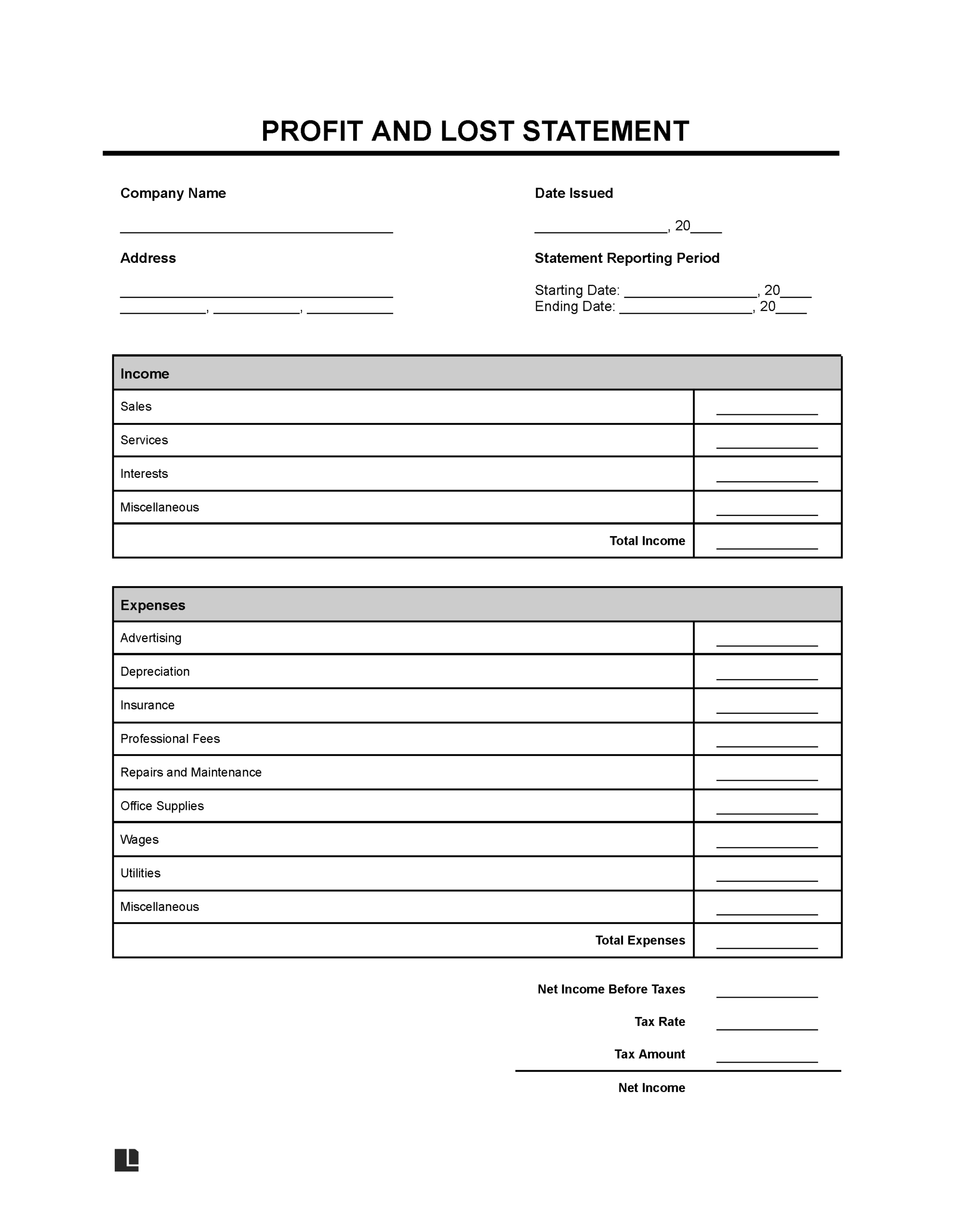 Profit And Loss Statement Template | Fill Online, Download & Print inside Self Employed Printable Free Blank Profit and Loss Statement