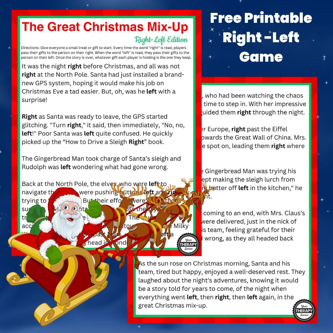 Right Left Christmas Game Printable - Free Story - Your Therapy Source in Right Left Christmas Story Game Free Printable