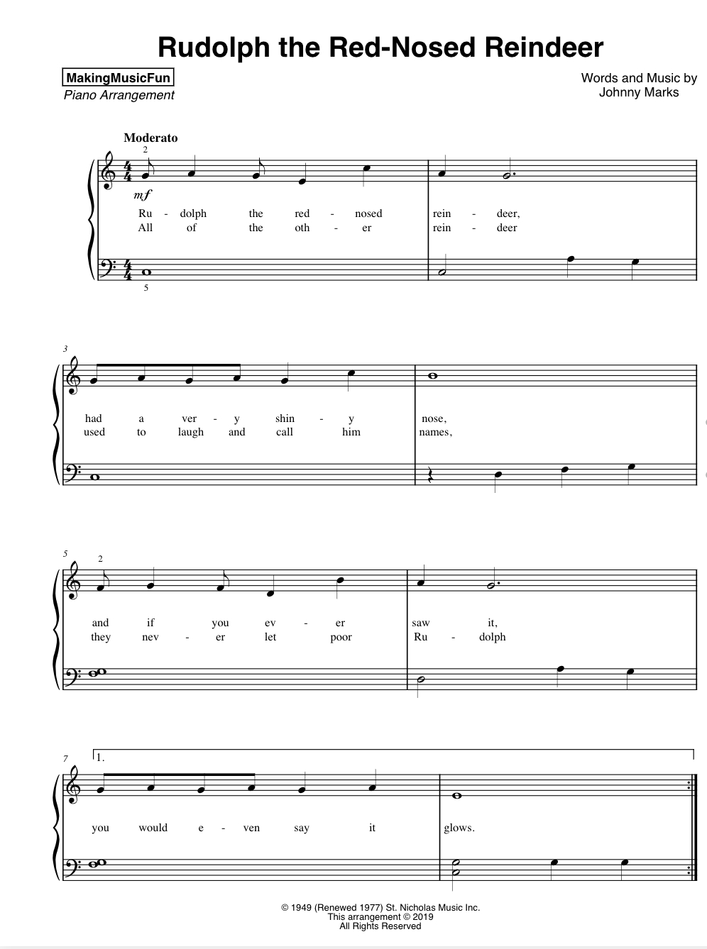 Rudolph The Red-Nosed Reindeer | Beginner Piano Sheet Music intended for Free Printable Rudolph The Red Nosed Reindeer Sheet Music Free