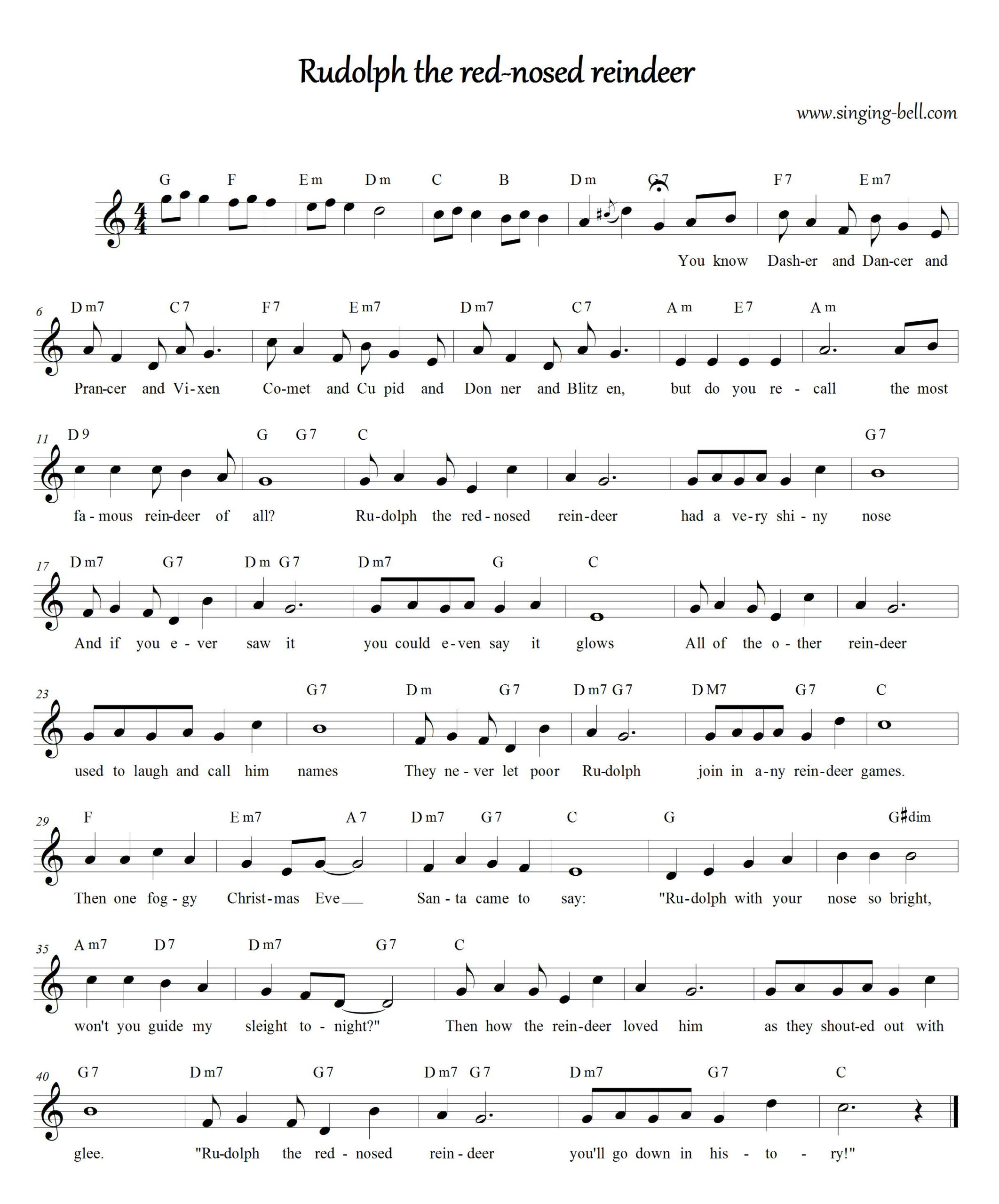 Rudolph The Red-Nosed Reindeer - Piano Sheet Music Pdf throughout Free Printable Rudolph The Red Nosed Reindeer Sheet Music Free