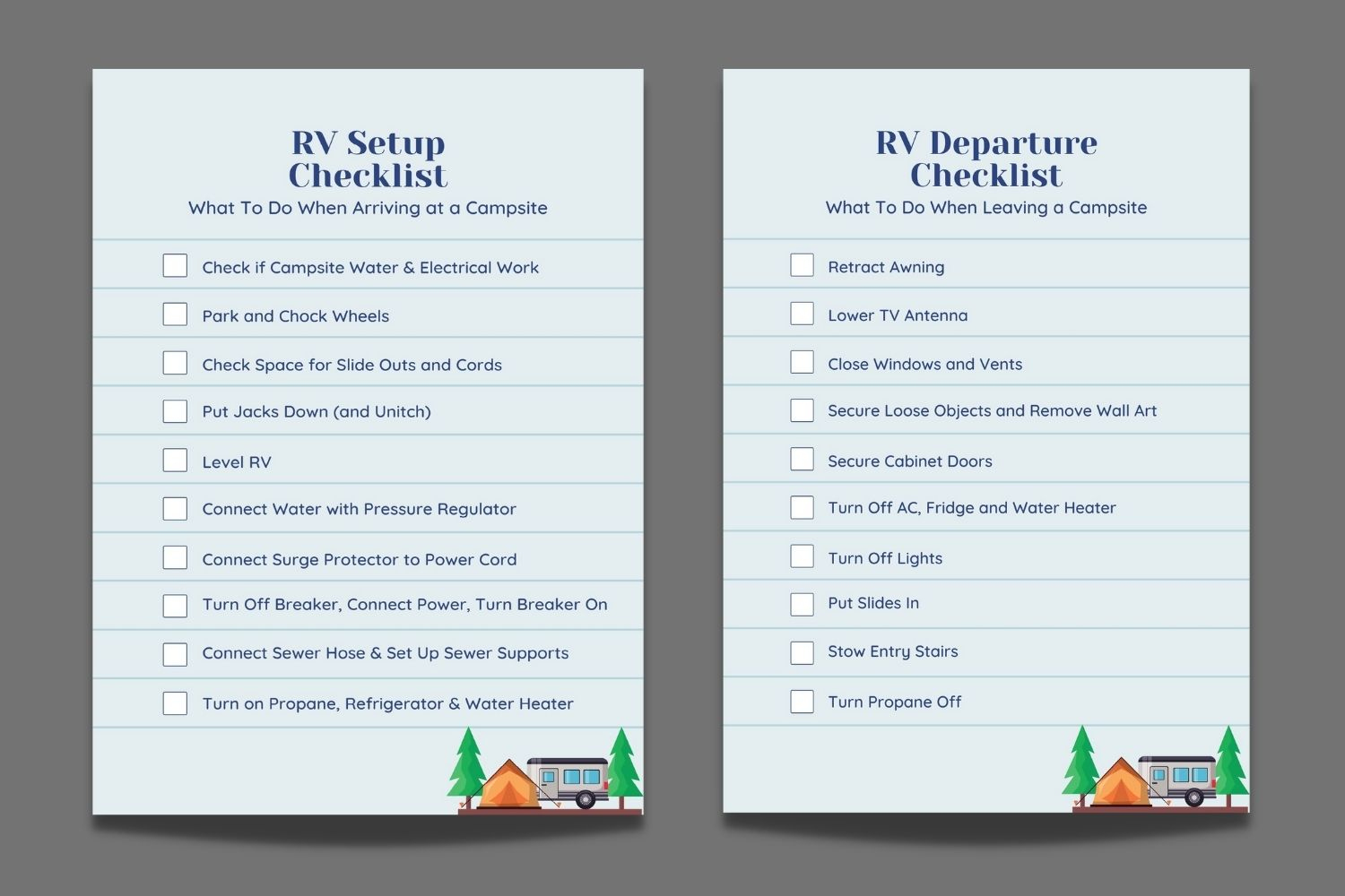 Rv Setup & Rv Departure Checklists (Free, Printable Pdf) within Free Printable Rv Setup Checklist