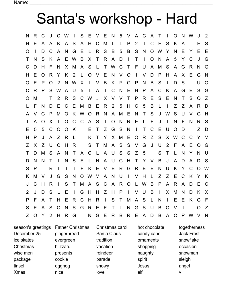 Santa'S Workshop - Hard Word Search - Wordmint with regard to Christmas Word Search Printable Hard