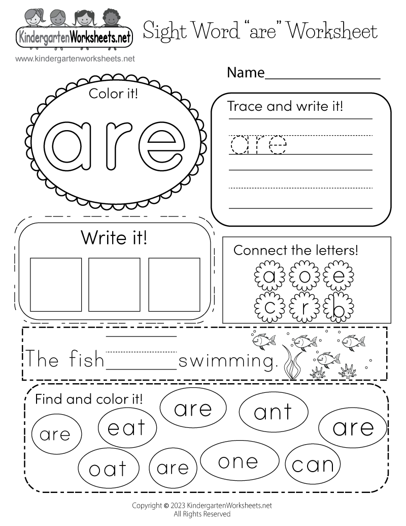 Sight Word "Are" Worksheet - Free Printable, Digital, & Pdf for Free Printable Kindergarten Sight Word Worksheets
