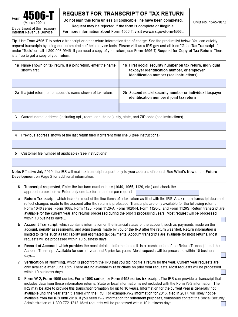 Signsimpli: Form 4506T with Irs Form 4506 T Printable