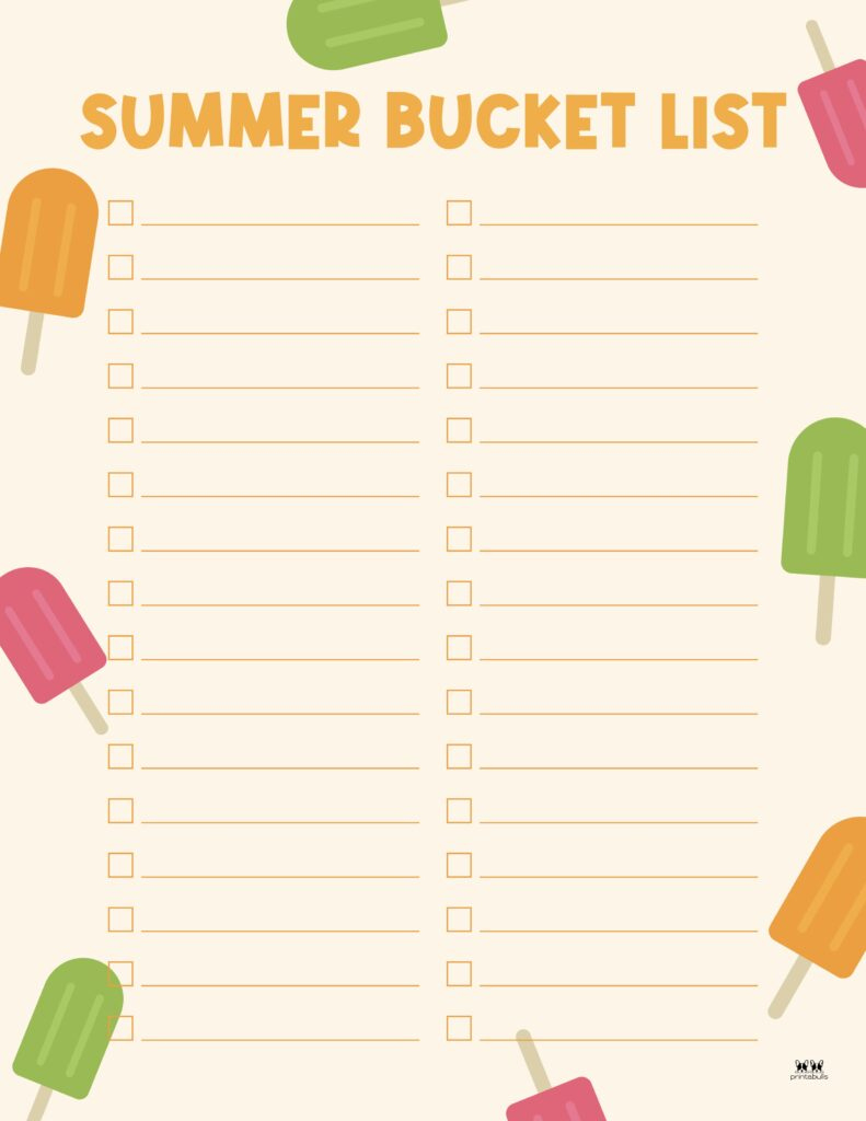 Summer Bucket Lists - 20 Free Printables | Printabulls within Free Summer Bucket List Printable