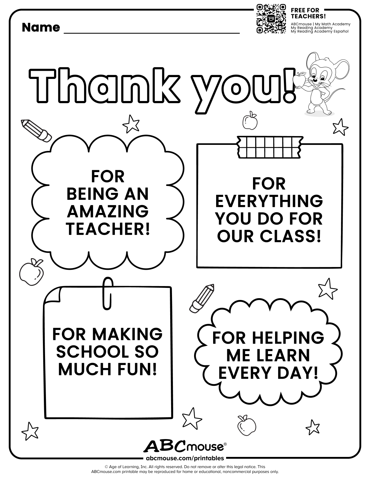 Teacher Appreciation (Free Printable!) | Abcmouse with Free Teacher Thank You Printables