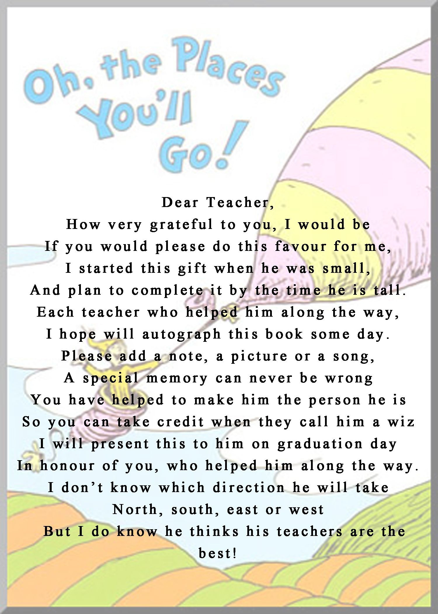 Teacher Printable Oh The Places You Ll Go - Printable Alphabet Charts regarding Oh the Places You&amp;#039;ll Go Teacher Note Printable Free