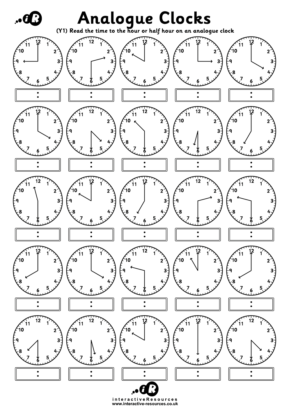 Teaching Time - Free Telling Time Worksheets within Telling the Time Printable Worksheets