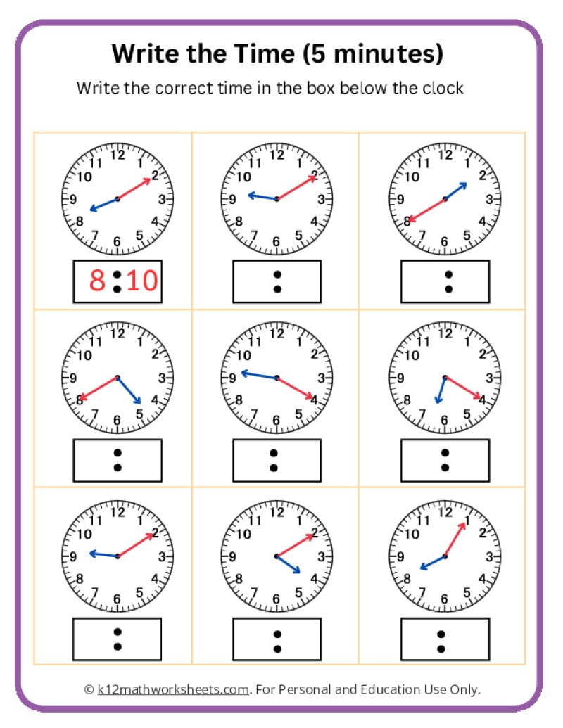 Telling Time Worksheets in Telling The Time Printable Worksheets