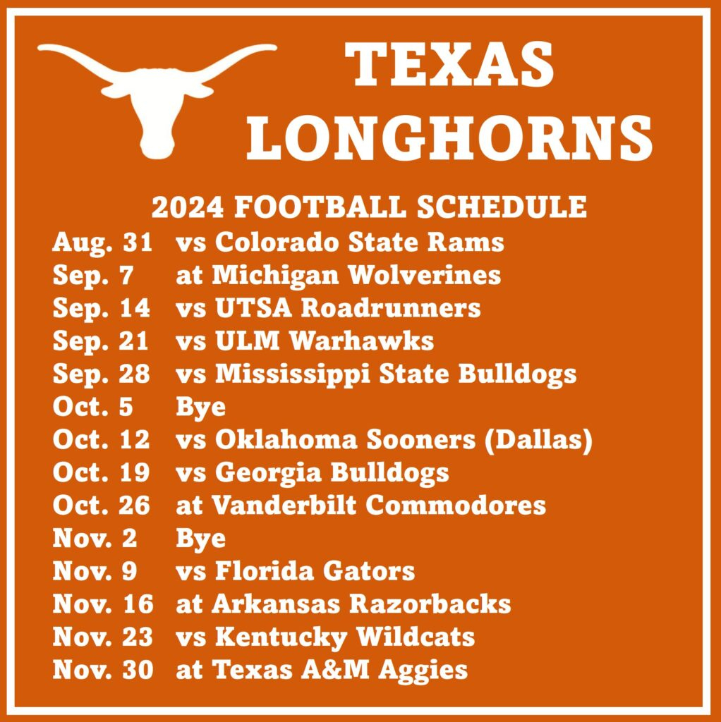 Texas - with regard to Texas Longhorns Football Schedule Printable