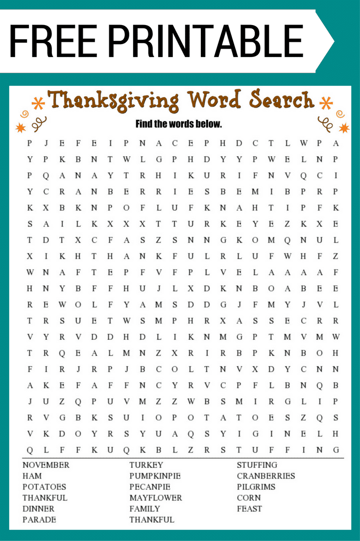 Thanksgiving Word Search (Free Printable!) in Free Thanksgiving Word Search Printables